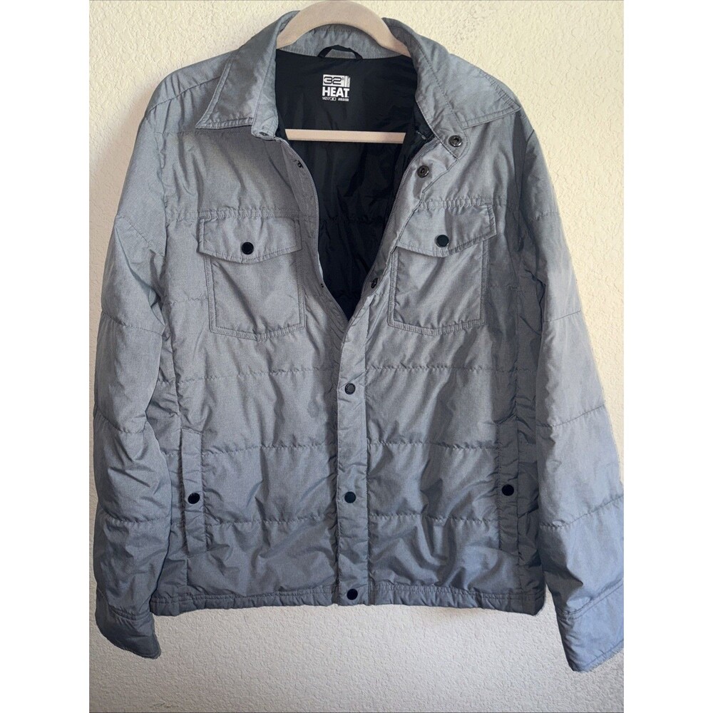 32 Degrees Heat Down Puffer Jacket Gray Full Zip Quilted M Hiking Camping Gorp